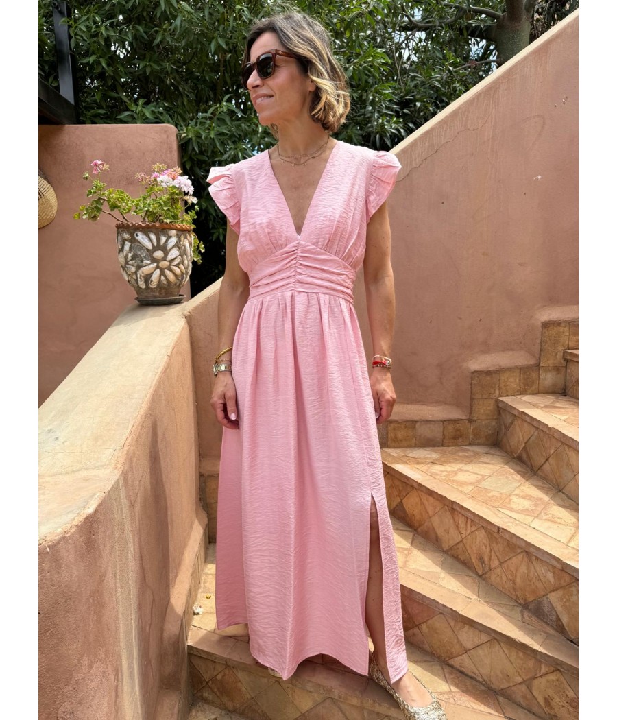 Robe longue rose