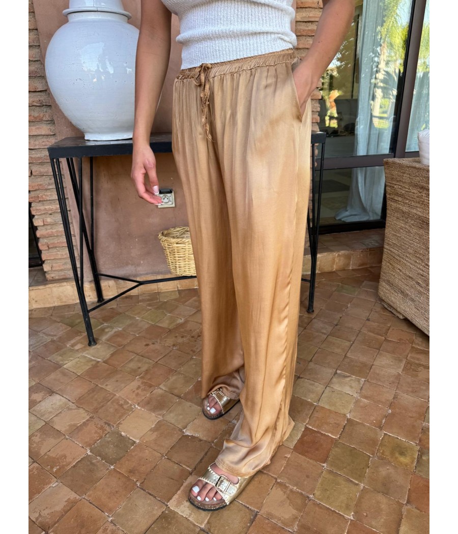 Pantalon Large Satiné Camel