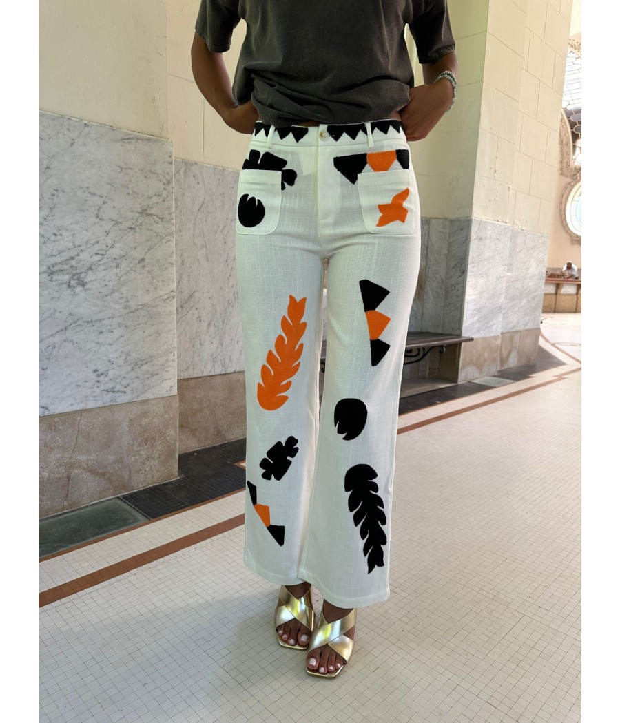 Pantalon blanc motif