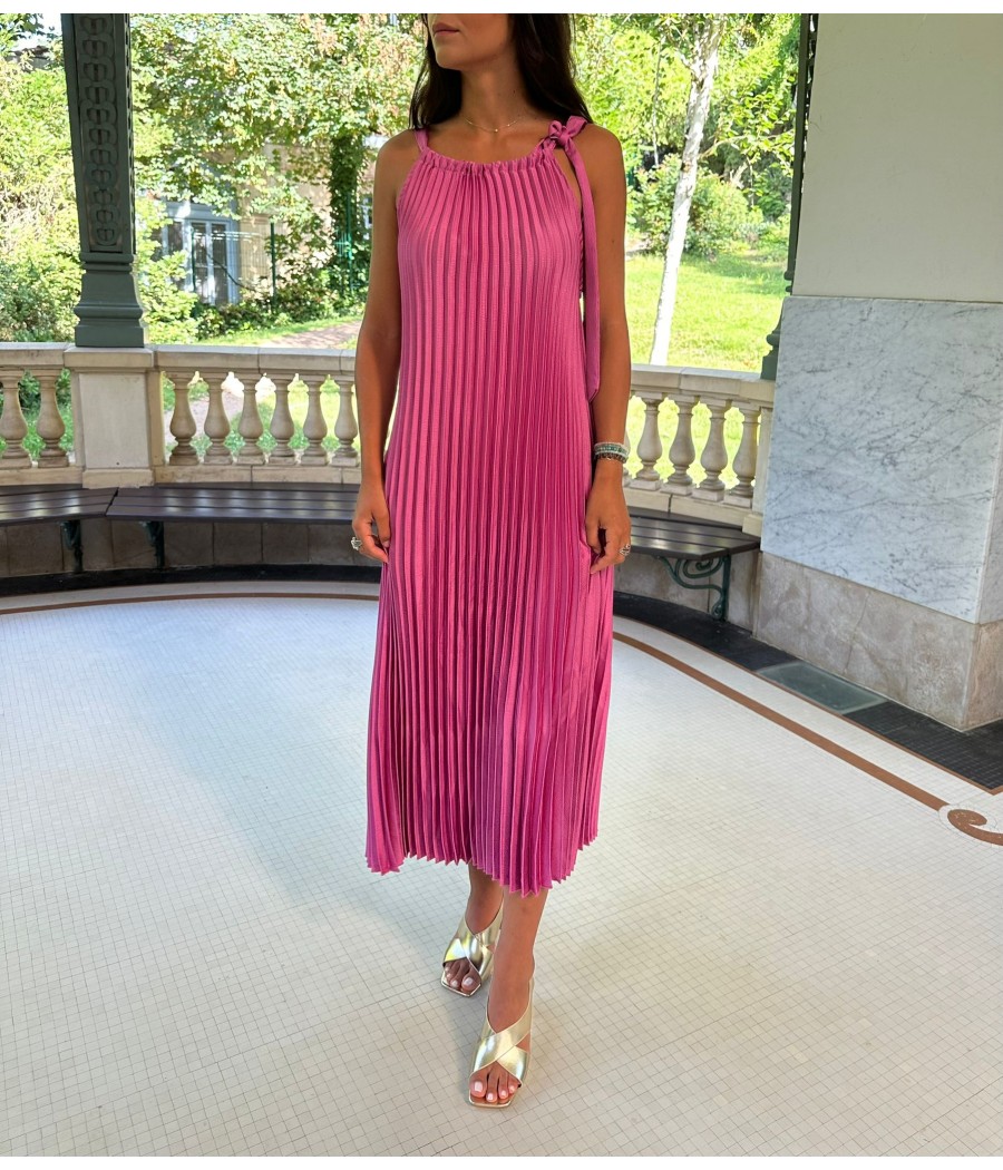 Robe Longue Plissée Fushia