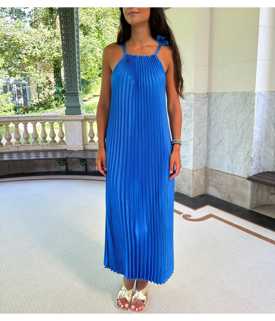 Robe Longue Plissée Bleu Royal