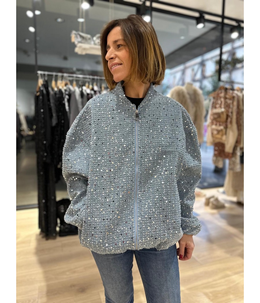 Veste en jeans oversize à strass & sequins