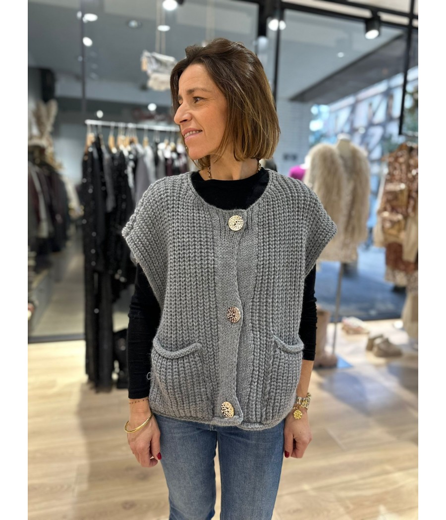 Gilet sans manches avec boutons doré gris foncé