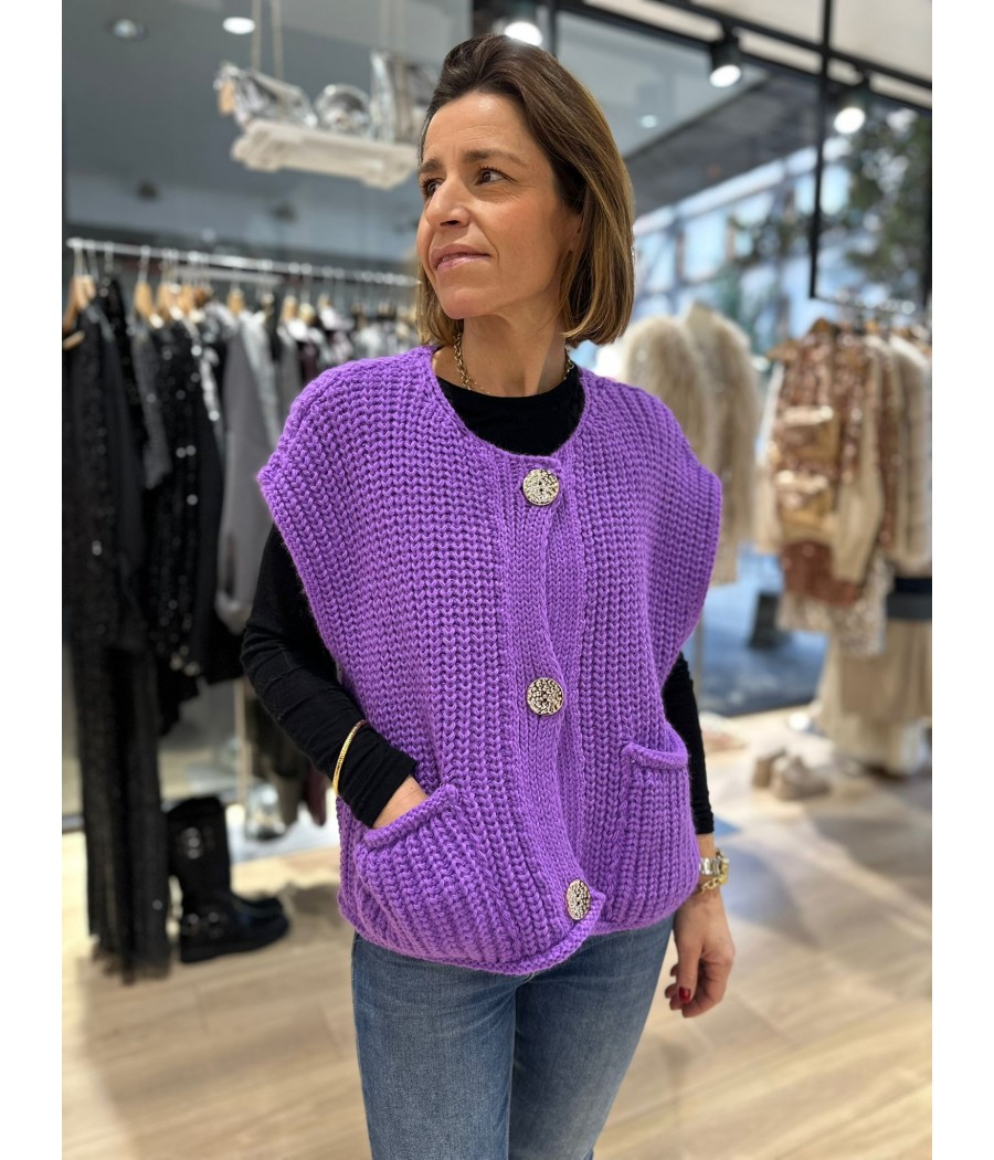 Gilet sans manches avec boutons doré violet