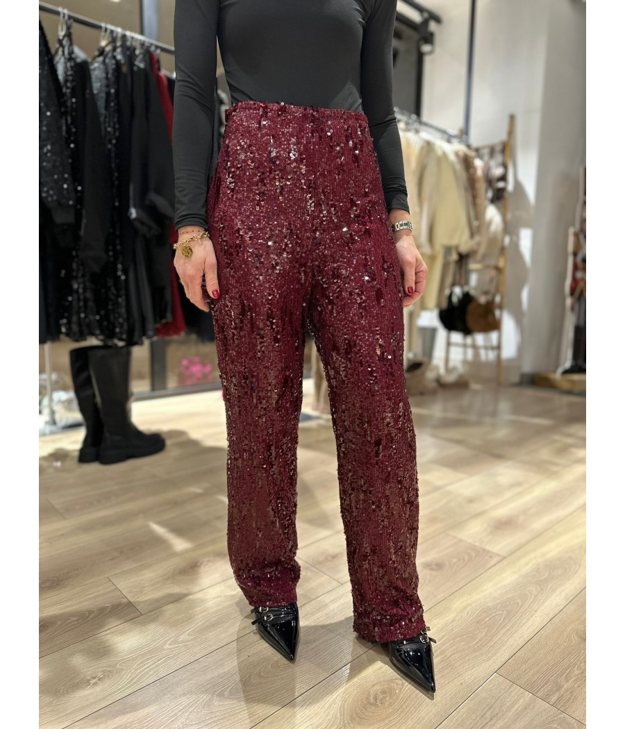 Pantalon Sequins Bordeau