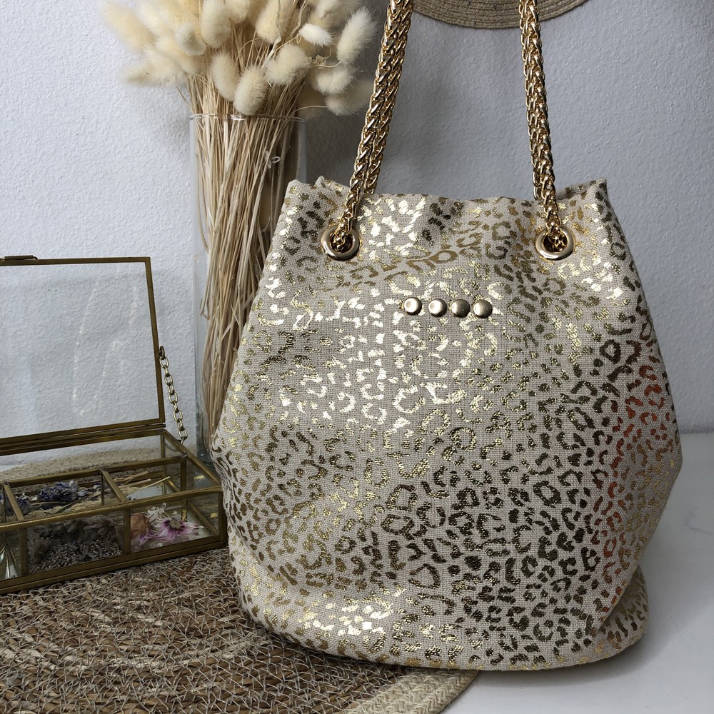 Sac à Main Bourse Femme Beige Or Imprimé Leonard