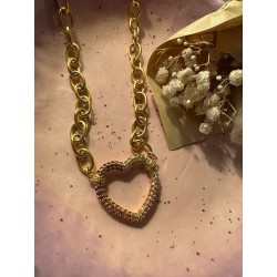 Collier Doré Coeur Rose